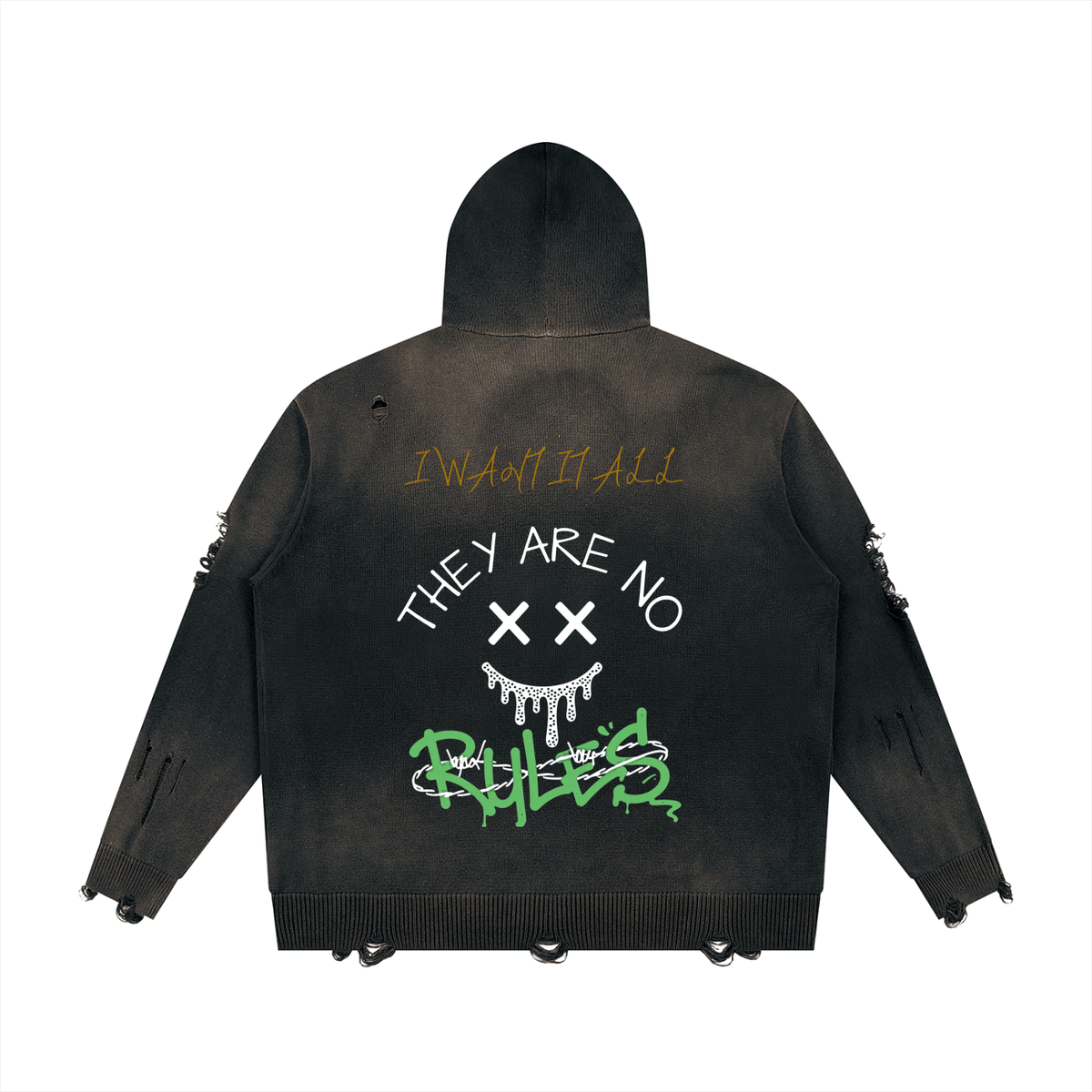 Unisex Distressed Full Zip Sweater