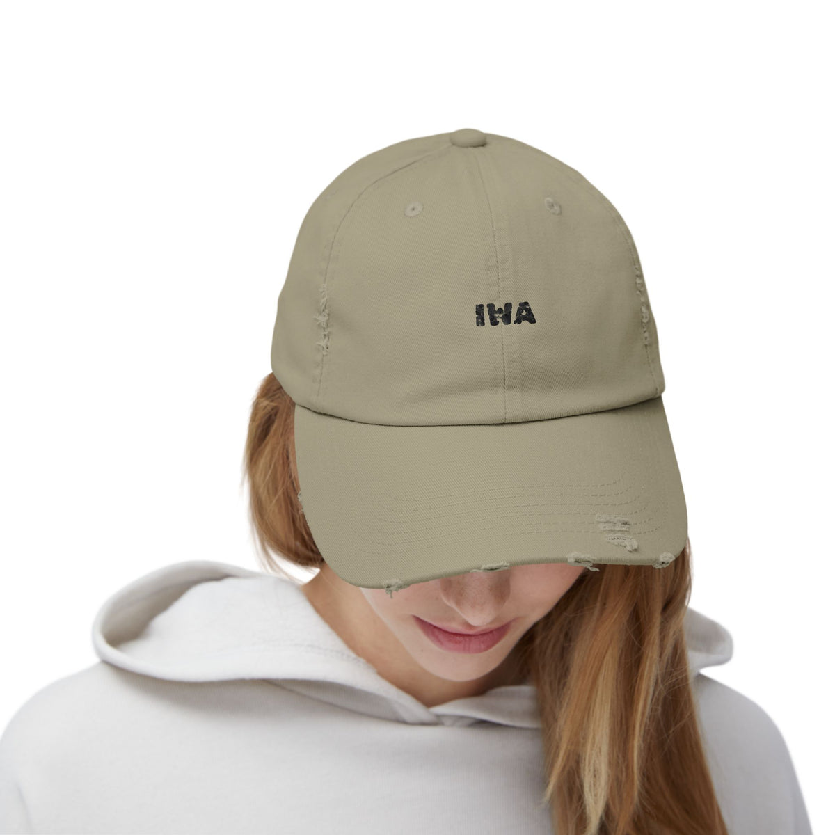 Unisex Distressed Cap with IHA Embroidery - Trendy Casual Hat for Everyday Wear