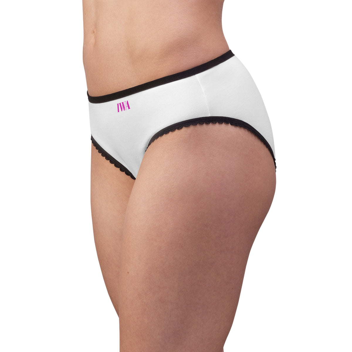 IWA Embroidered-Style Women's Briefs – White Bikini Panties with Black Trim