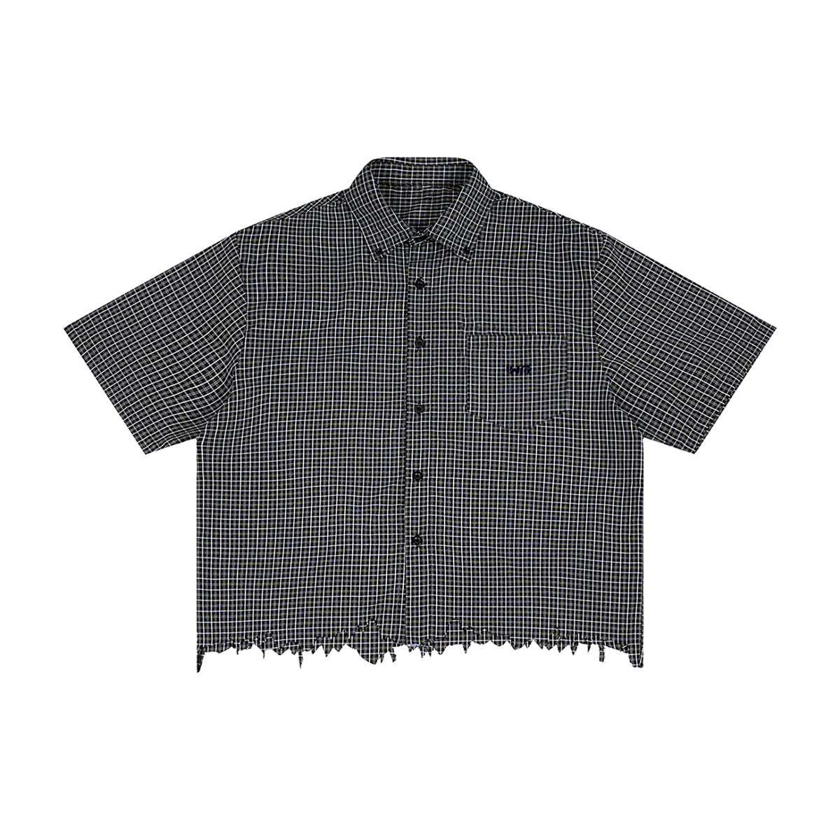 Unisex Distressed Plaid Boxy Shirt