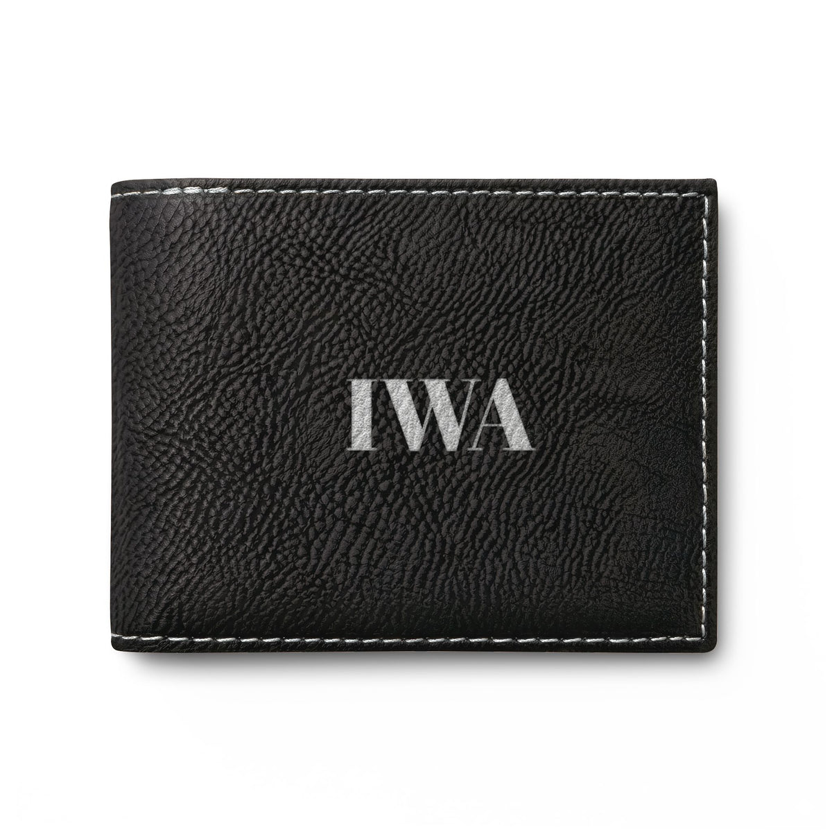 Gray Leather Bi-Fold Wallet with Flip — Personalized IWA Monogram