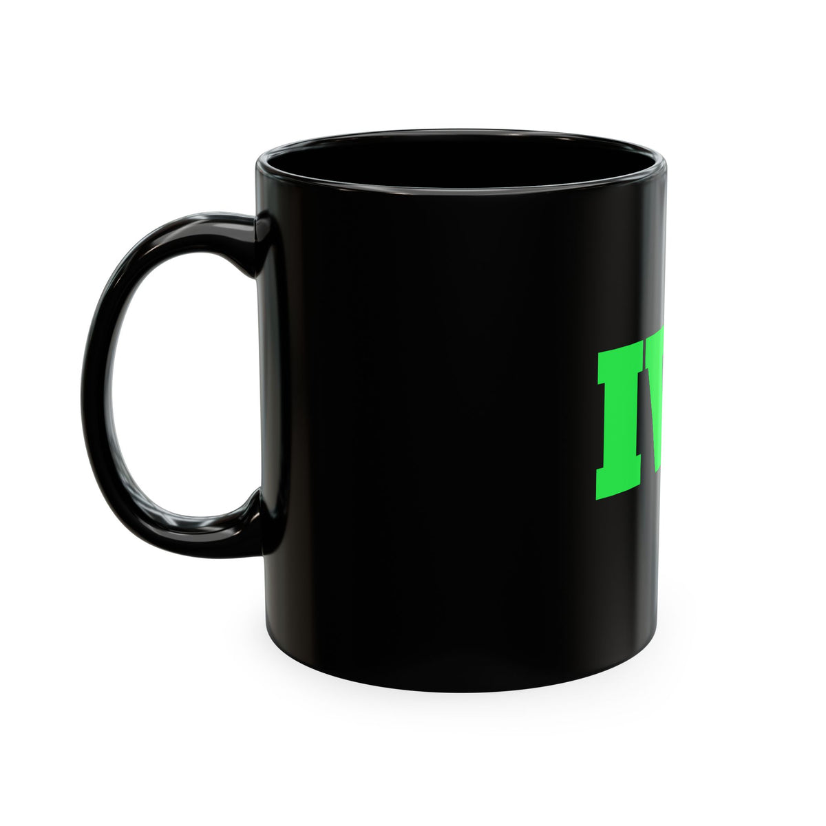 IWA Bold Green Logo Ceramic Mug — Black Coffee Cup