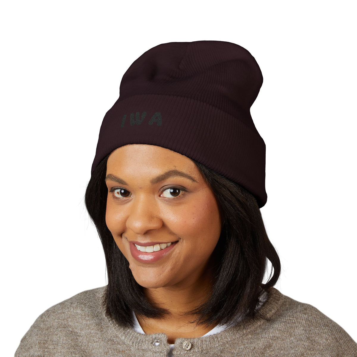 IWA Embroidered Cuffed Beanie — Classic Knit Winter Hat