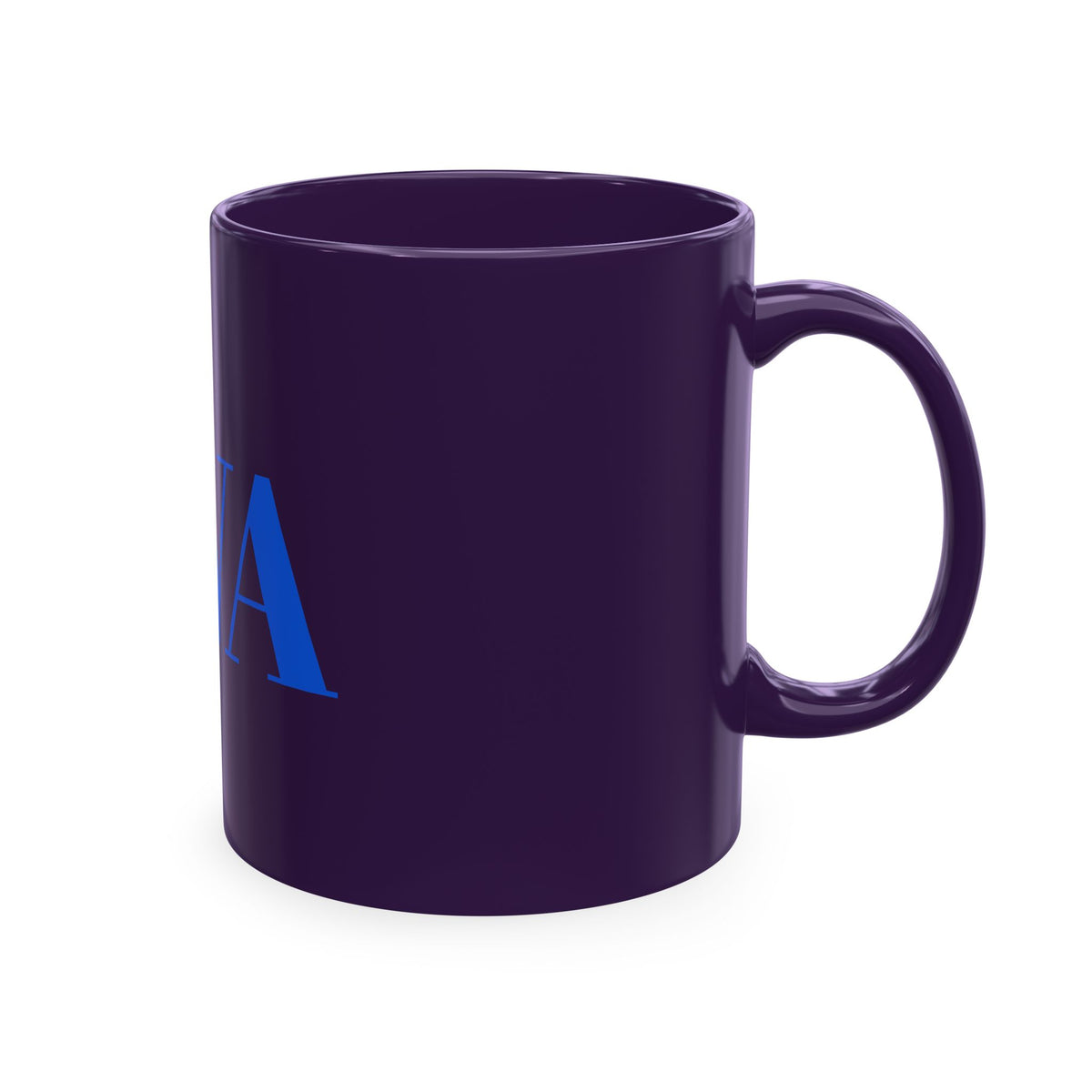 IWA Monogram Ceramic Mug — Minimalist Beige Coffee Cup with Bold Blue Letters