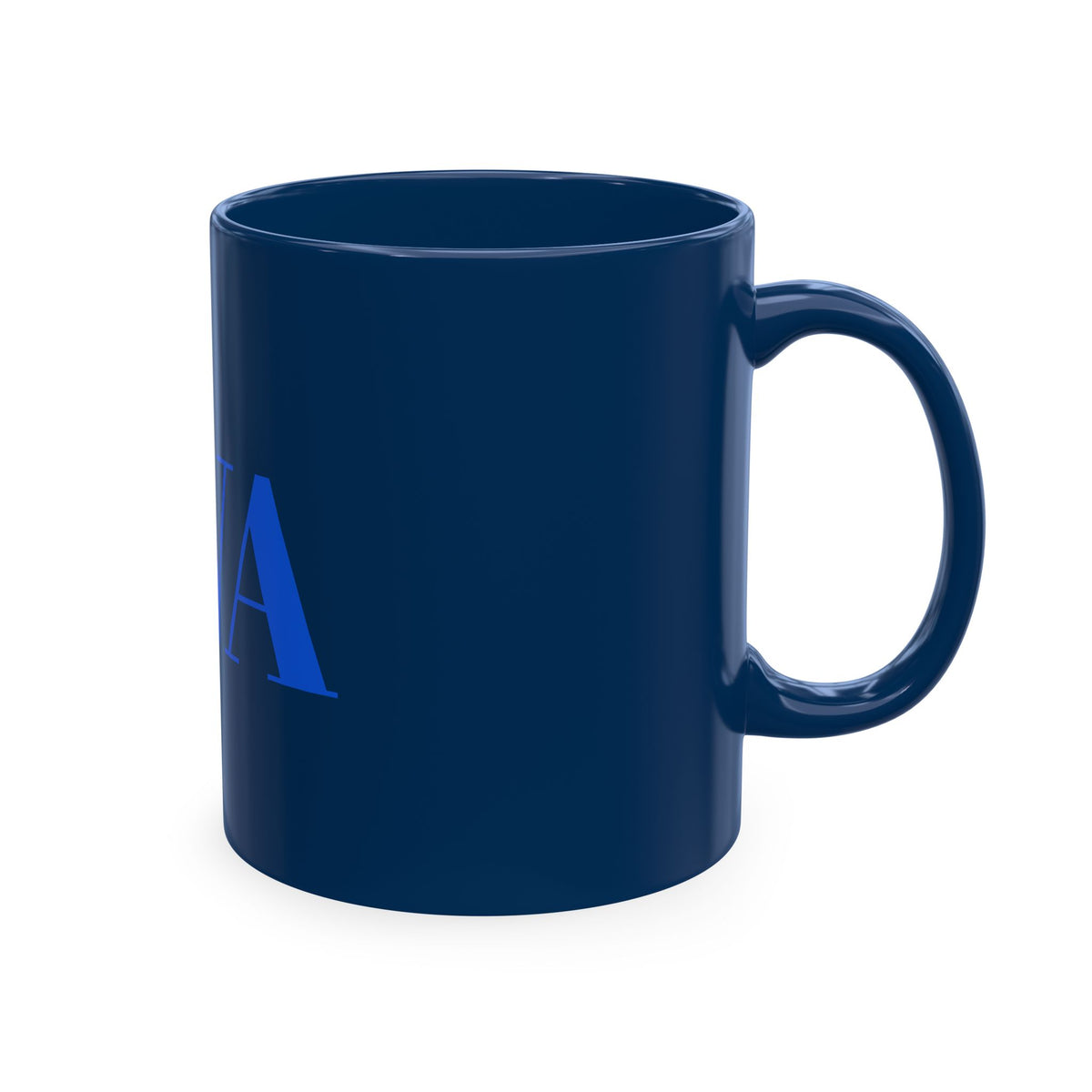 IWA Monogram Ceramic Mug — Minimalist Beige Coffee Cup with Bold Blue Letters