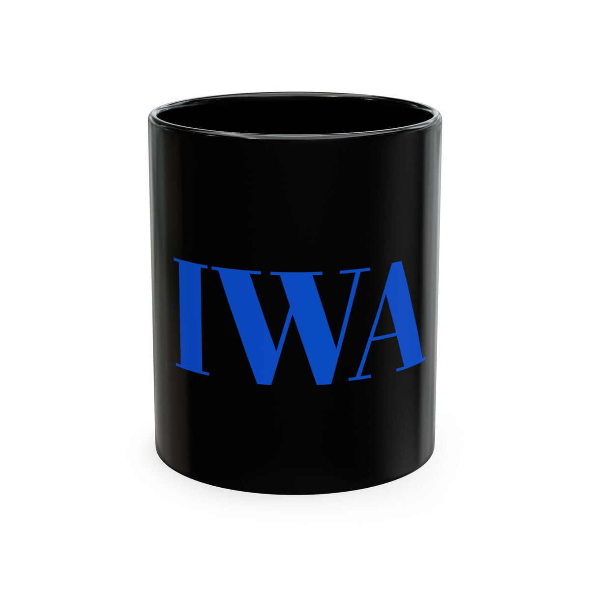 IWA Monogram Ceramic Mug — Minimalist Beige Coffee Cup with Bold Blue Letters