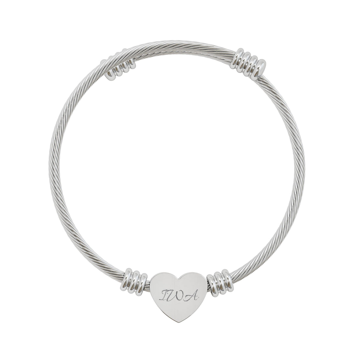 Engravable Heart Cuff Bracelet — Personalized Heart Cable Bangle (Silver or Gold)