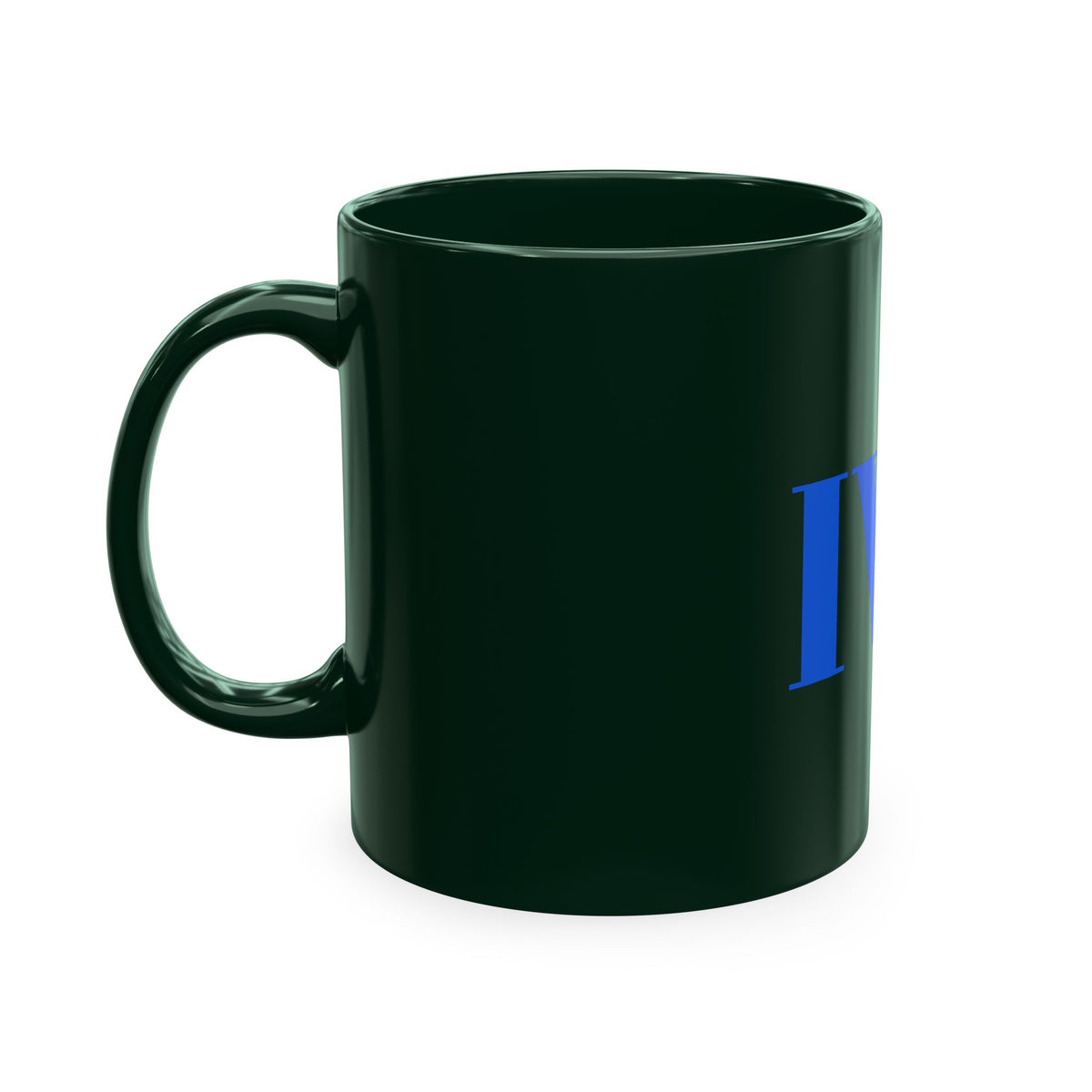 IWA Monogram Ceramic Mug — Minimalist Beige Coffee Cup with Bold Blue Letters