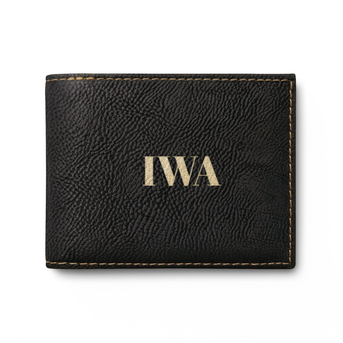Gray Leather Bi-Fold Wallet with Flip — Personalized IWA Monogram