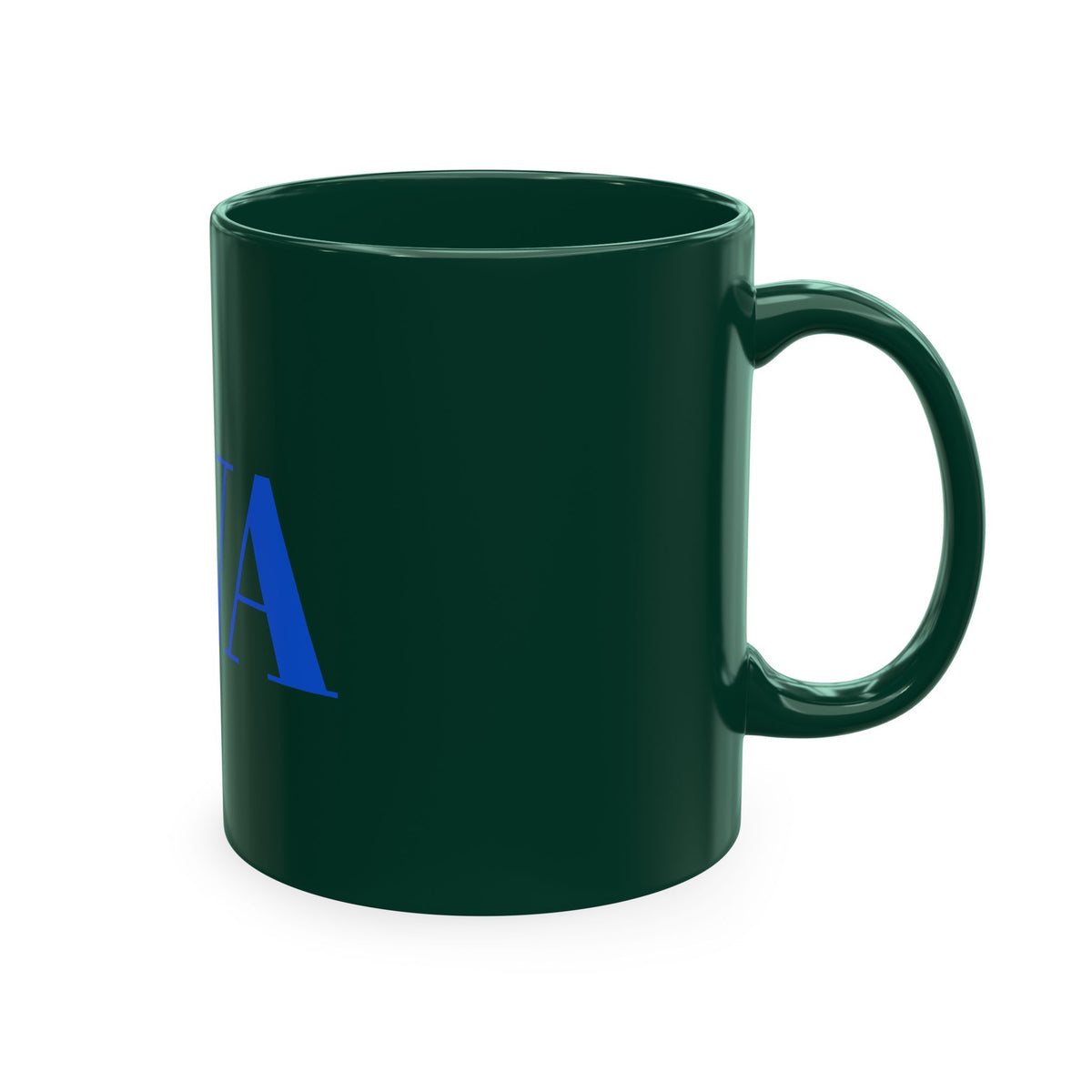 IWA Monogram Ceramic Mug — Minimalist Beige Coffee Cup with Bold Blue Letters