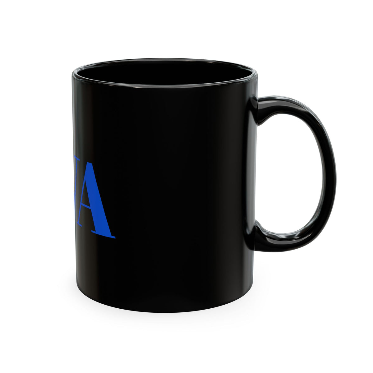 IWA Monogram Ceramic Mug — Minimalist Beige Coffee Cup with Bold Blue Letters