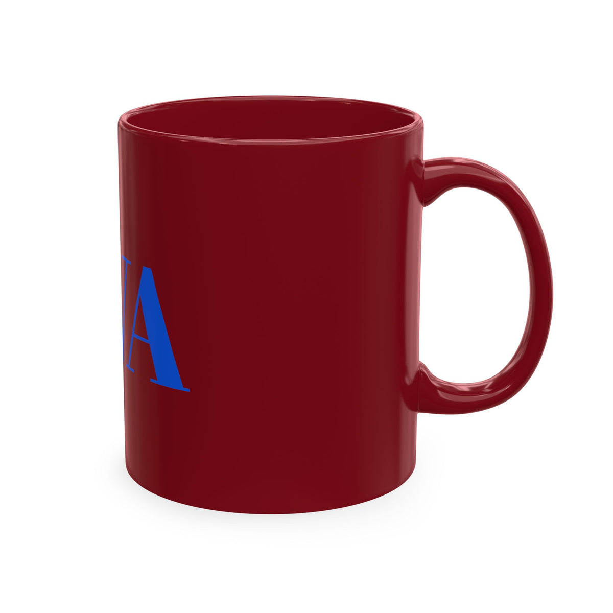 IWA Monogram Ceramic Mug — Minimalist Beige Coffee Cup with Bold Blue Letters