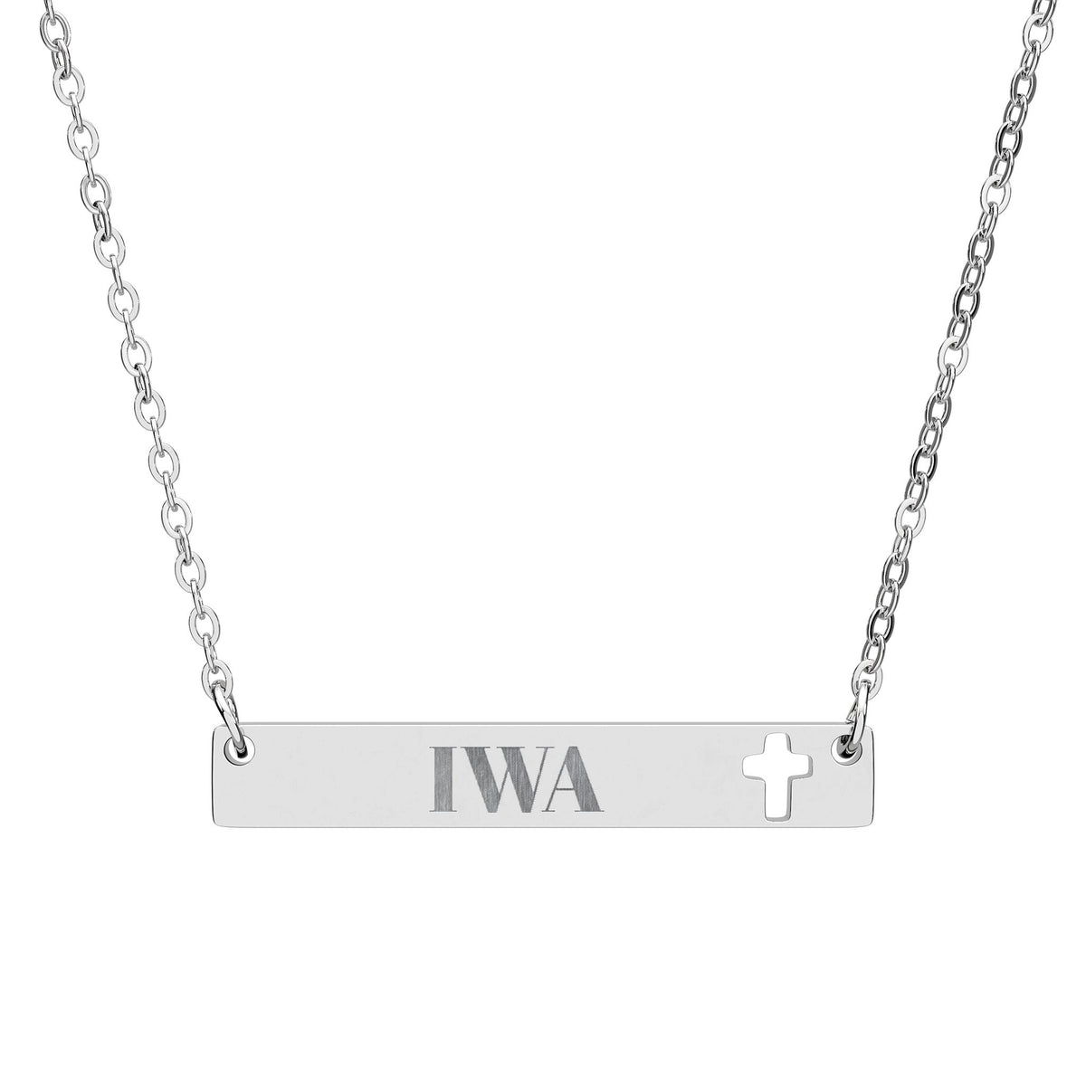 Cutout Cross Bar Necklace — Personalized Engraved Christian Bar Pendant