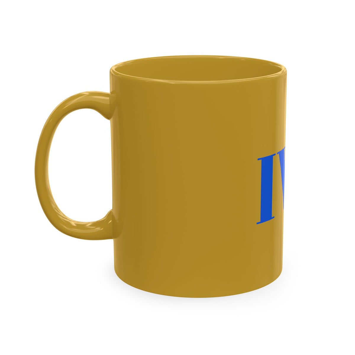 IWA Monogram Ceramic Mug — Minimalist Beige Coffee Cup with Bold Blue Letters