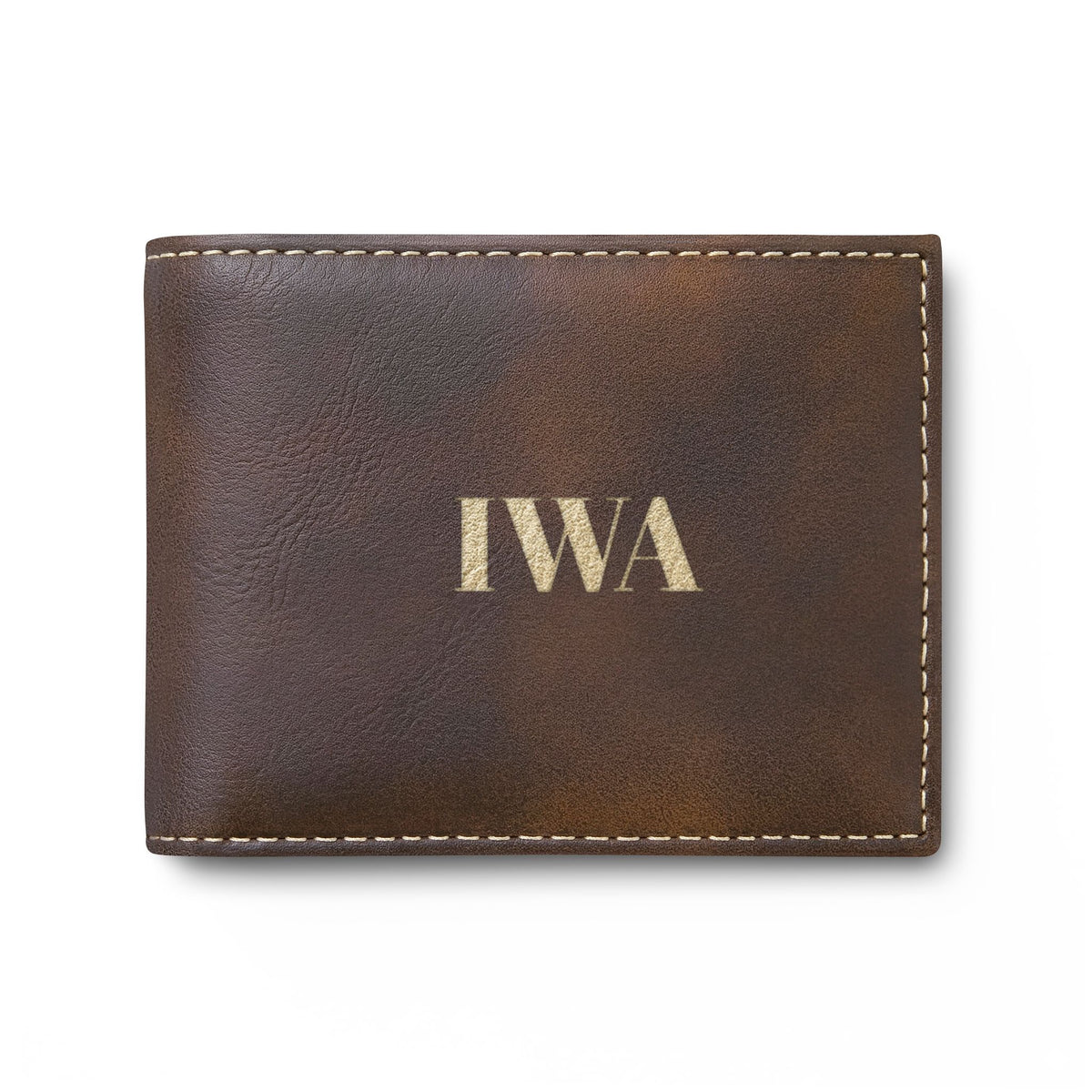 Gray Leather Bi-Fold Wallet with Flip — Personalized IWA Monogram