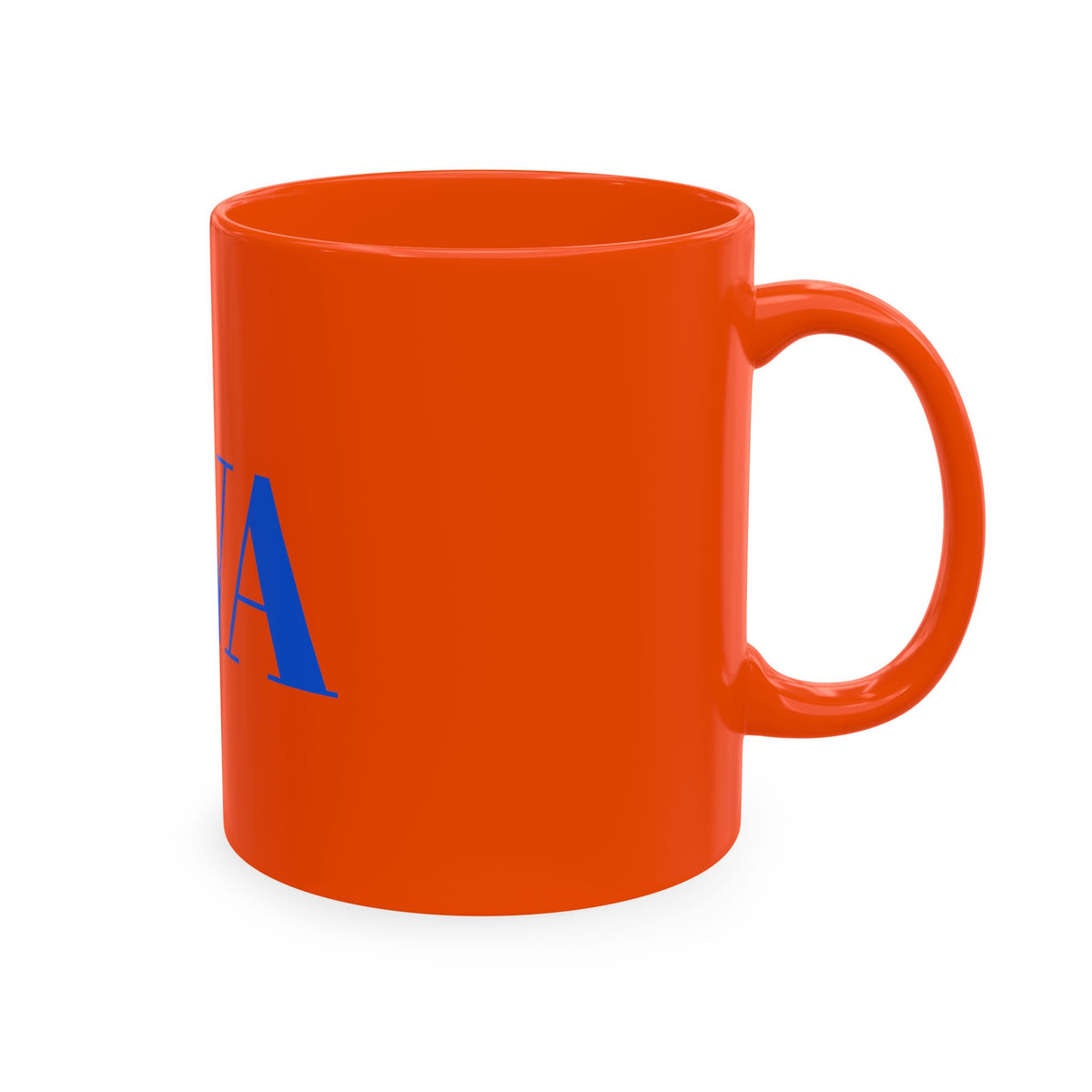IWA Monogram Ceramic Mug — Minimalist Beige Coffee Cup with Bold Blue Letters