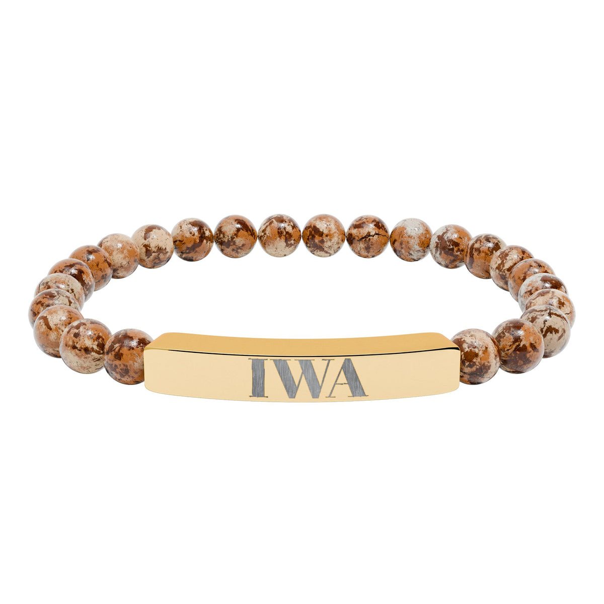 Engraved Natural Stone Stretch Bar Bracelet — Personalized Beaded Bracelet