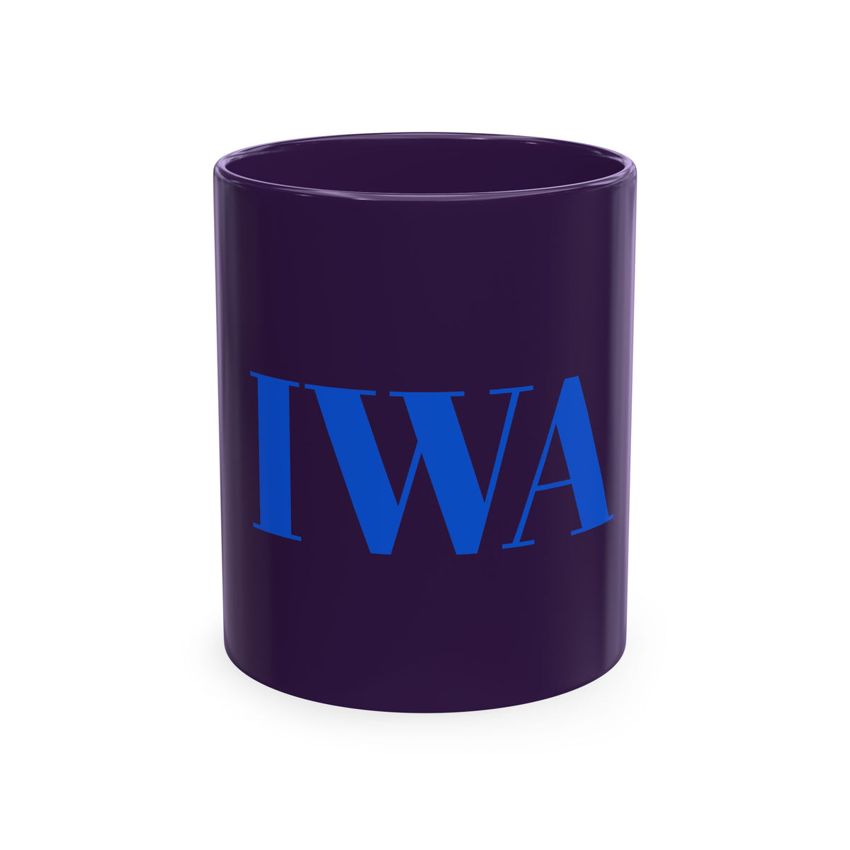 IWA Monogram Ceramic Mug — Minimalist Beige Coffee Cup with Bold Blue Letters