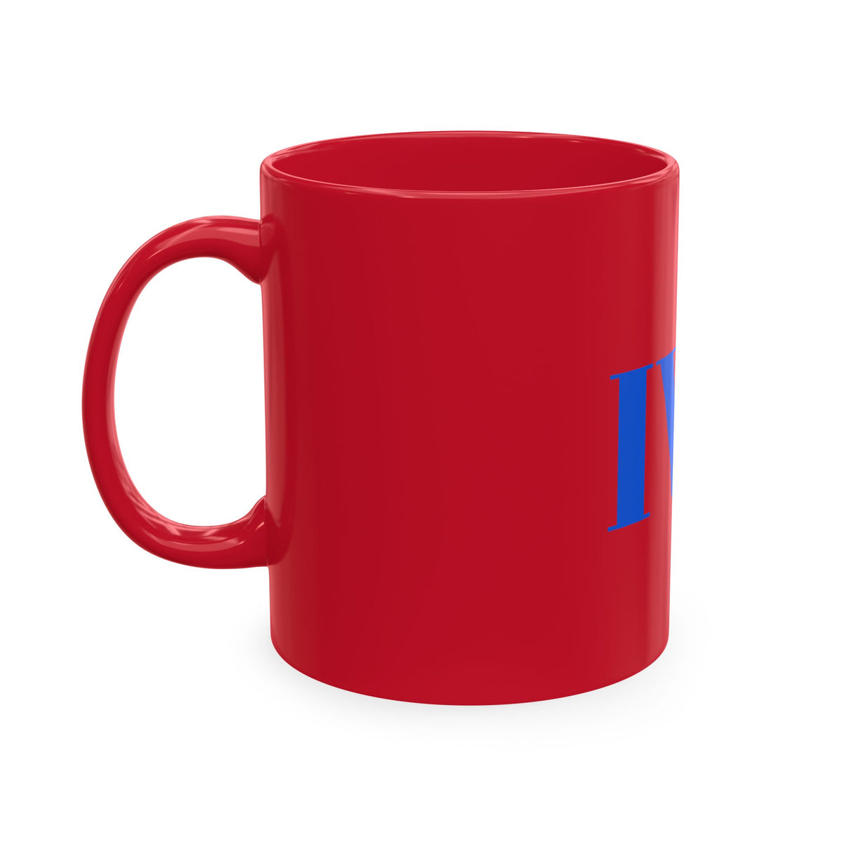 IWA Monogram Ceramic Mug — Minimalist Beige Coffee Cup with Bold Blue Letters