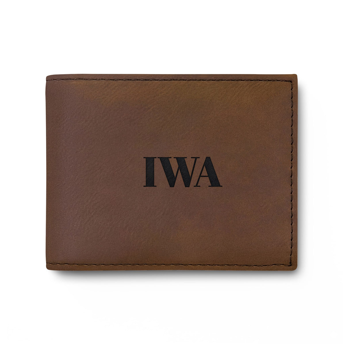 Gray Leather Bi-Fold Wallet with Flip — Personalized IWA Monogram