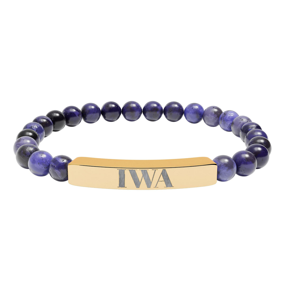 Engraved Natural Stone Stretch Bar Bracelet — Personalized Beaded Bracelet