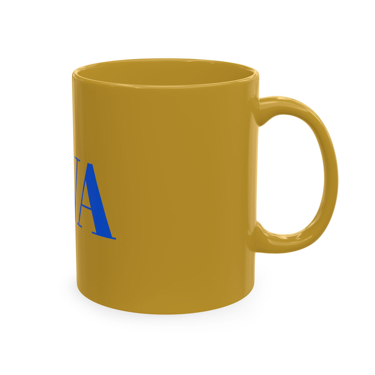IWA Monogram Ceramic Mug — Minimalist Beige Coffee Cup with Bold Blue Letters