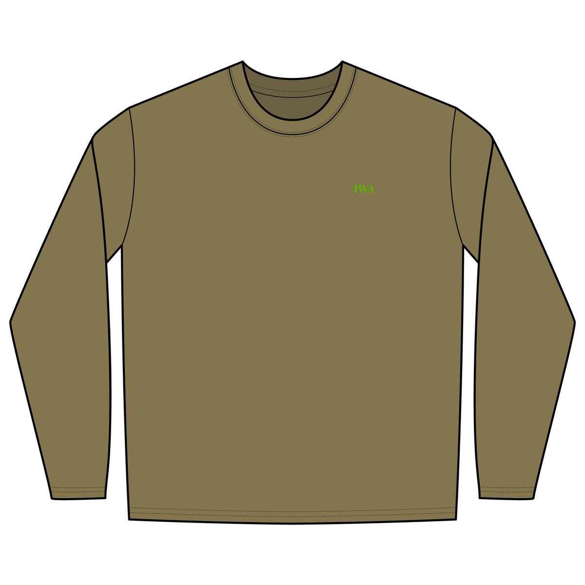 Performance Long Sleeve Tee - Olive Green 'FOREVER ALL' Minimal Athletic Shirt