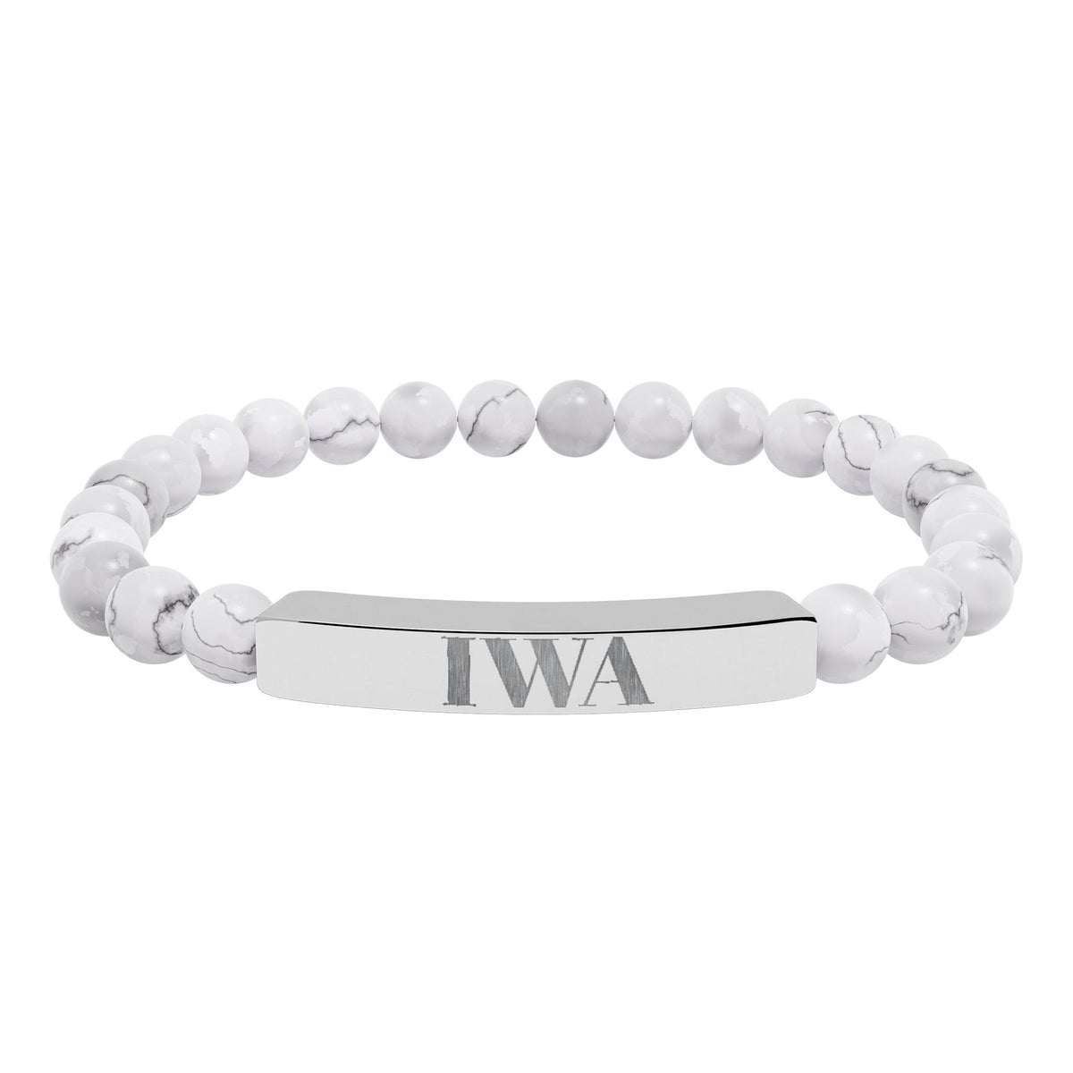 Engraved Natural Stone Stretch Bar Bracelet — Personalized Beaded Bracelet