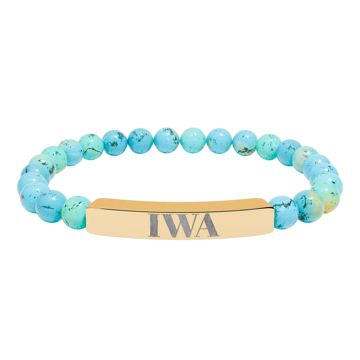 Engraved Natural Stone Stretch Bar Bracelet — Personalized Beaded Bracelet