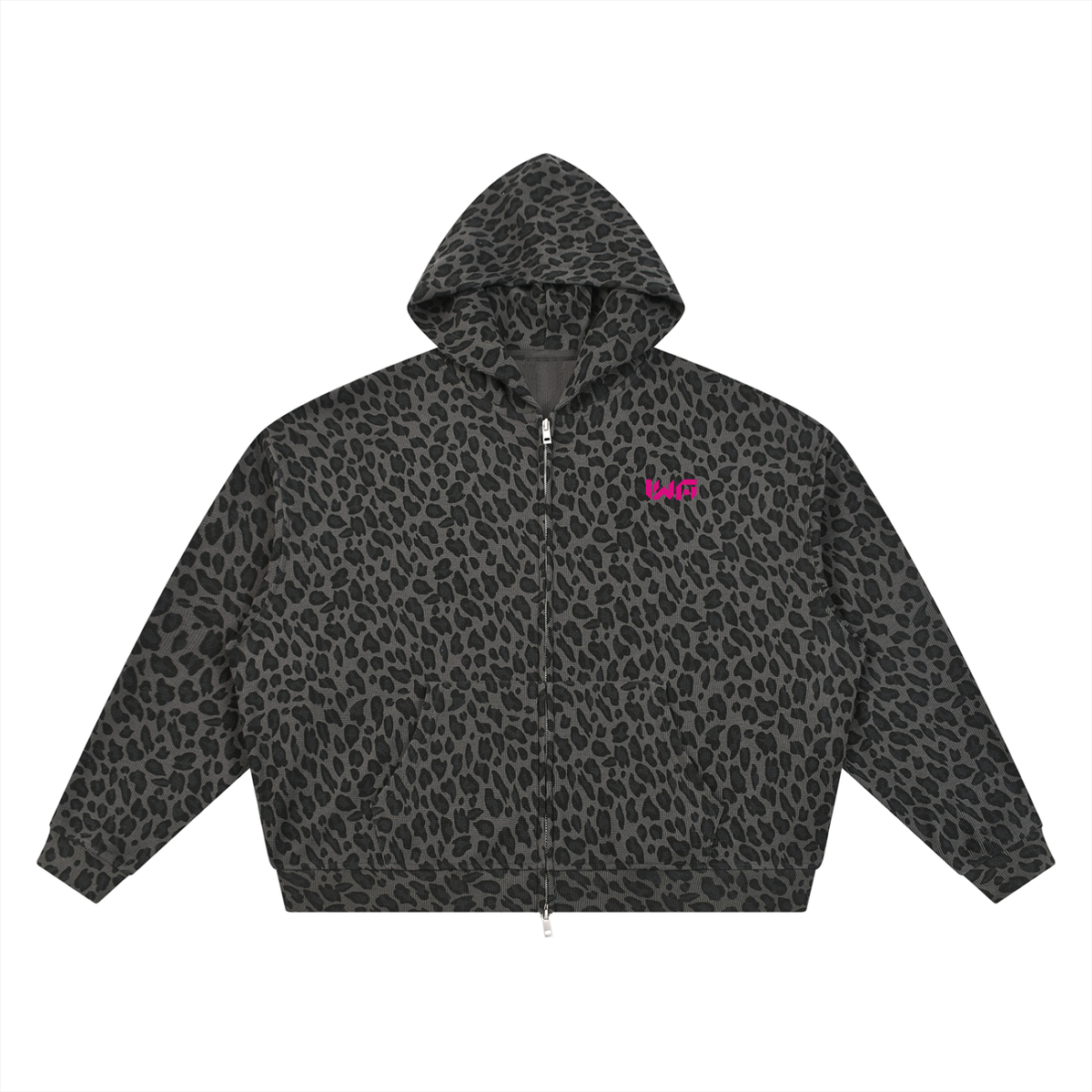 Unisex Leopard Print Waffle Full Zip Hoodie