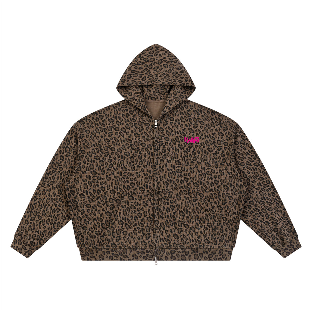 Unisex Leopard Print Waffle Full Zip Hoodie