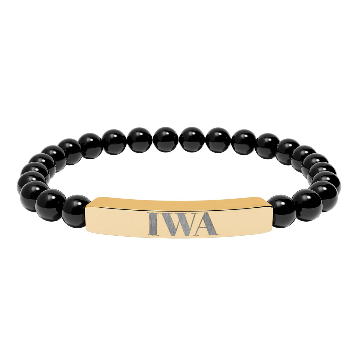 Engraved Natural Stone Stretch Bar Bracelet — Personalized Beaded Bracelet