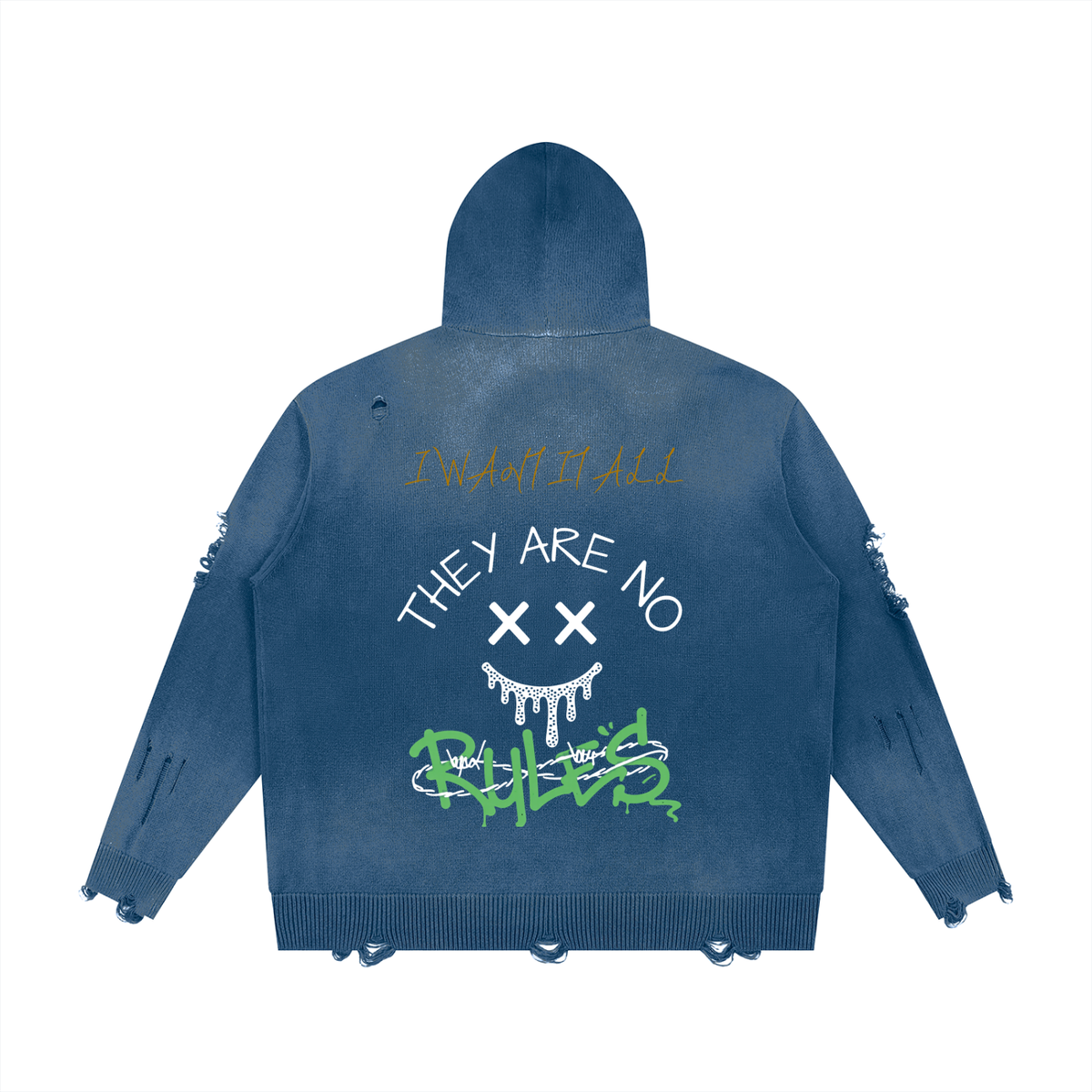 Unisex Distressed Full Zip Sweater