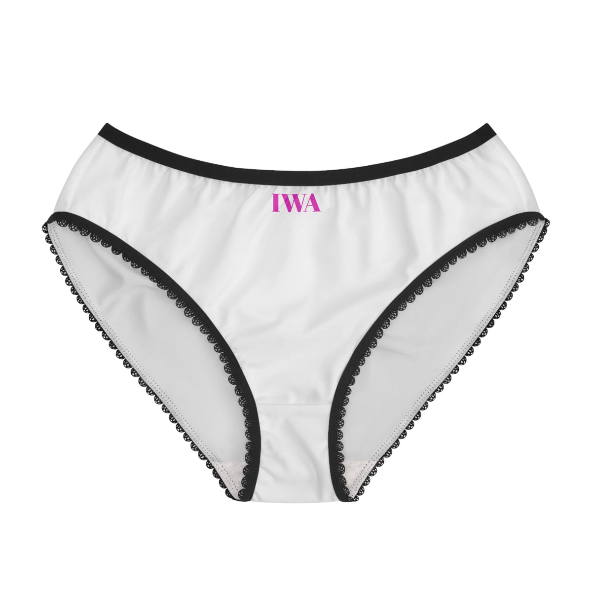 IWA Embroidered-Style Women's Briefs – White Bikini Panties with Black Trim