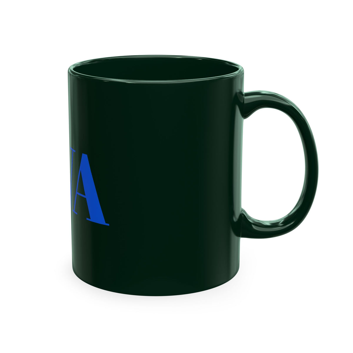 IWA Monogram Ceramic Mug — Minimalist Beige Coffee Cup with Bold Blue Letters