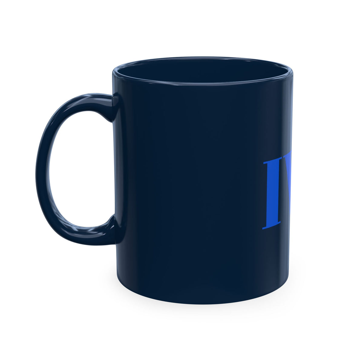 IWA Monogram Ceramic Mug — Minimalist Beige Coffee Cup with Bold Blue Letters