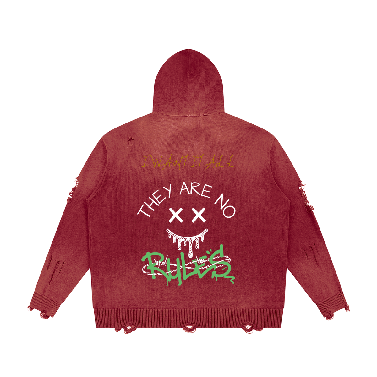 Unisex Distressed Full Zip Sweater
