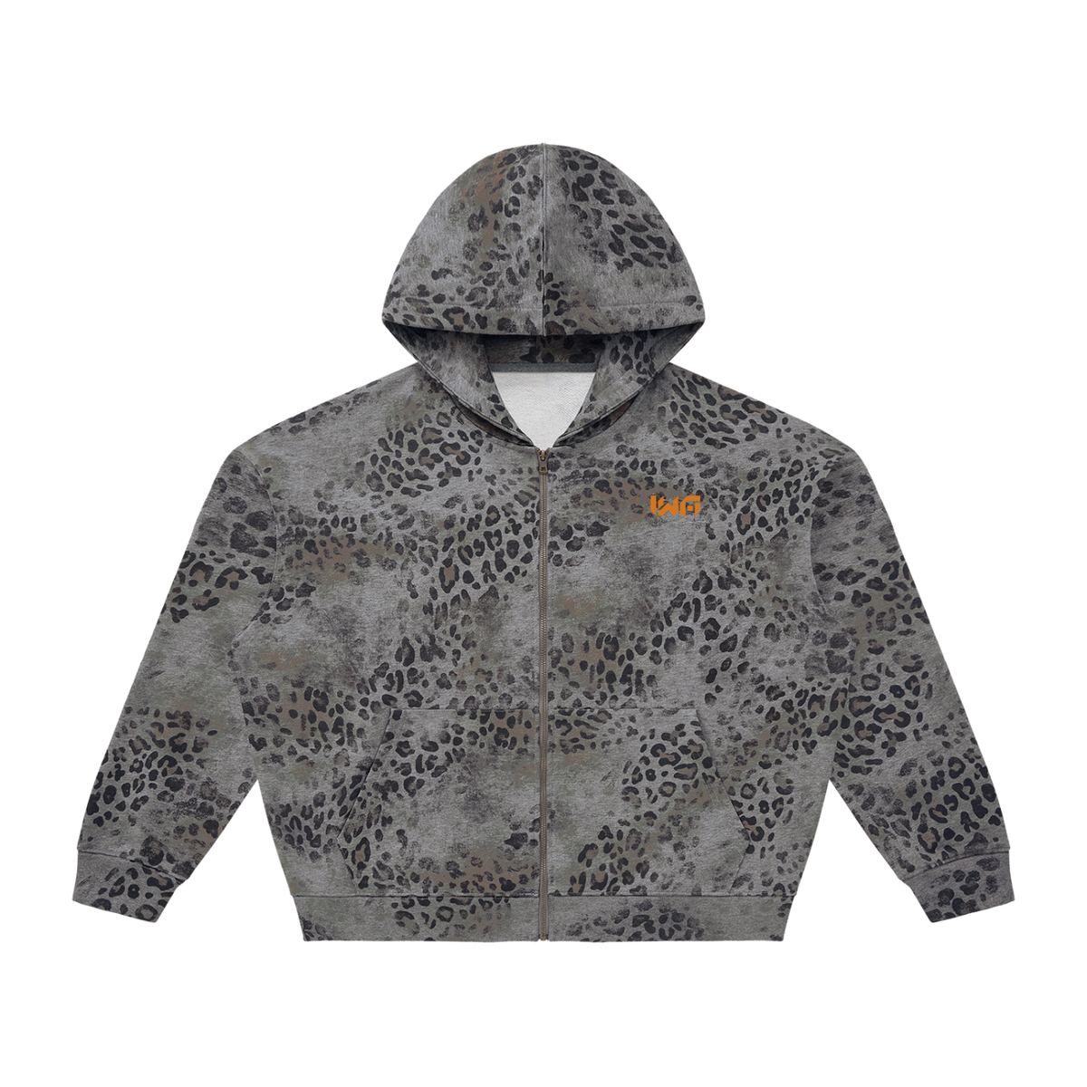 Unisex Vintage Wash Leopard Full Zip Hoodie