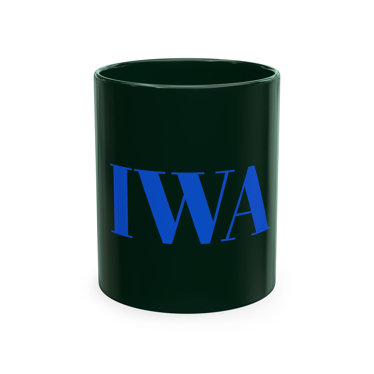 IWA Monogram Ceramic Mug — Minimalist Beige Coffee Cup with Bold Blue Letters