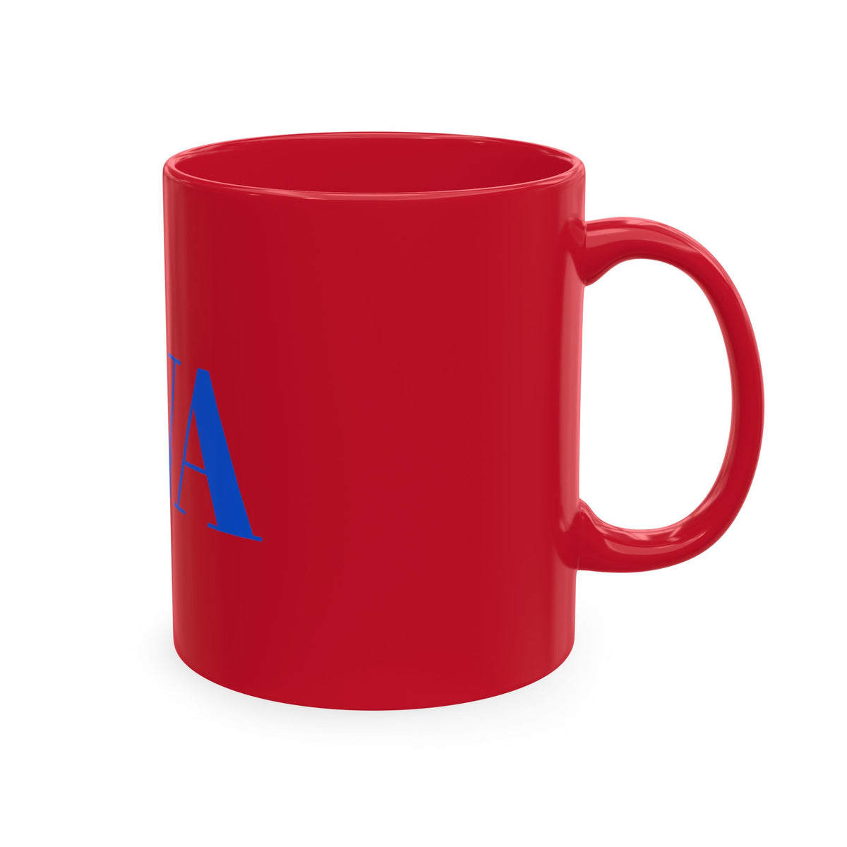 IWA Monogram Ceramic Mug — Minimalist Beige Coffee Cup with Bold Blue Letters