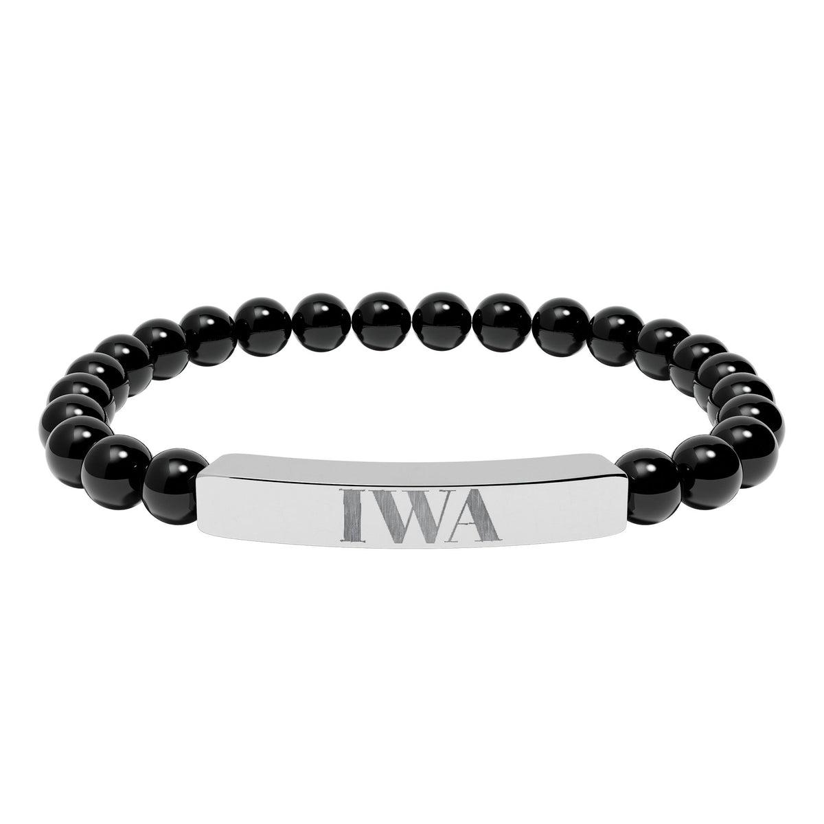 Engraved Natural Stone Stretch Bar Bracelet — Personalized Beaded Bracelet