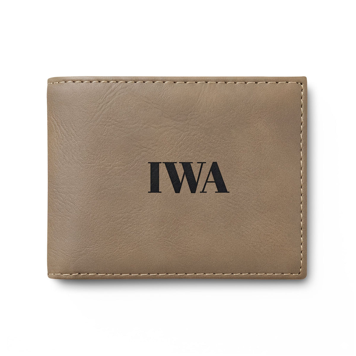 Gray Leather Bi-Fold Wallet with Flip — Personalized IWA Monogram