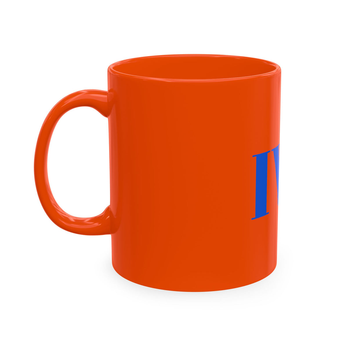 IWA Monogram Ceramic Mug — Minimalist Beige Coffee Cup with Bold Blue Letters