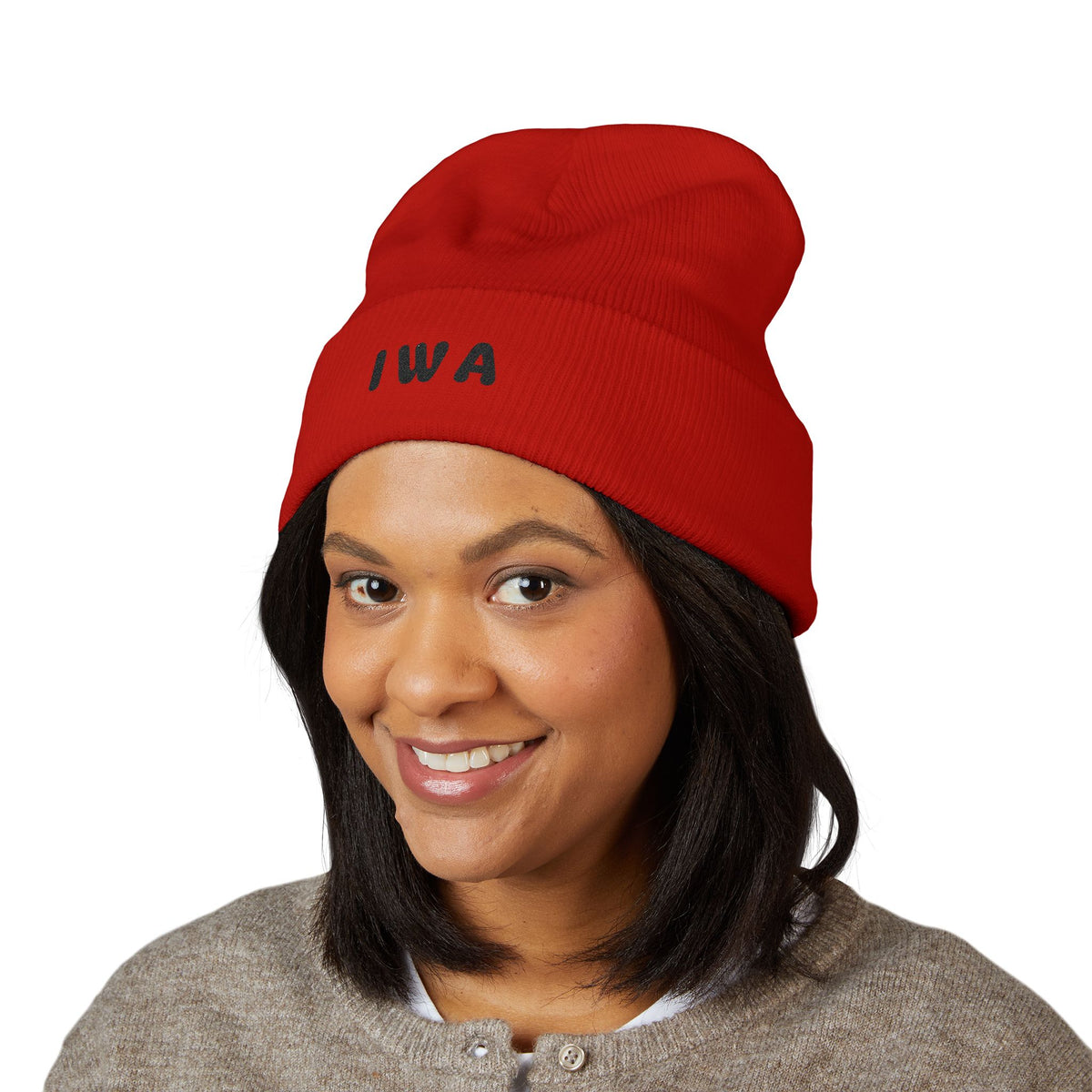 IWA Embroidered Cuffed Beanie — Classic Knit Winter Hat
