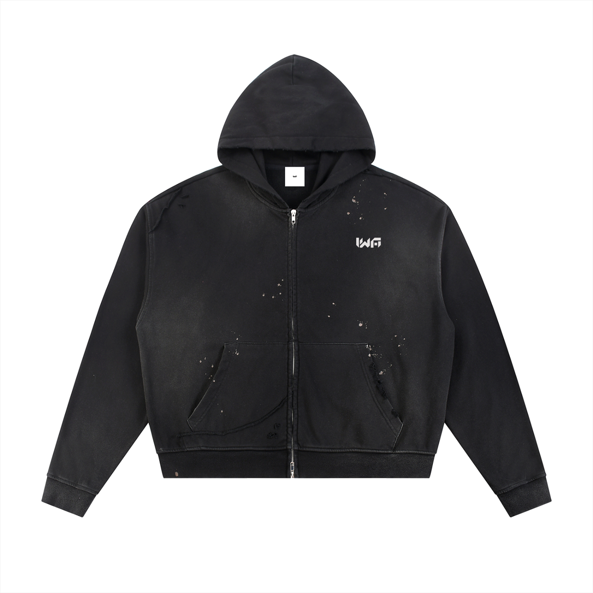 Sun Fade Frayed Raw Edge Fleece Zip Hoodie