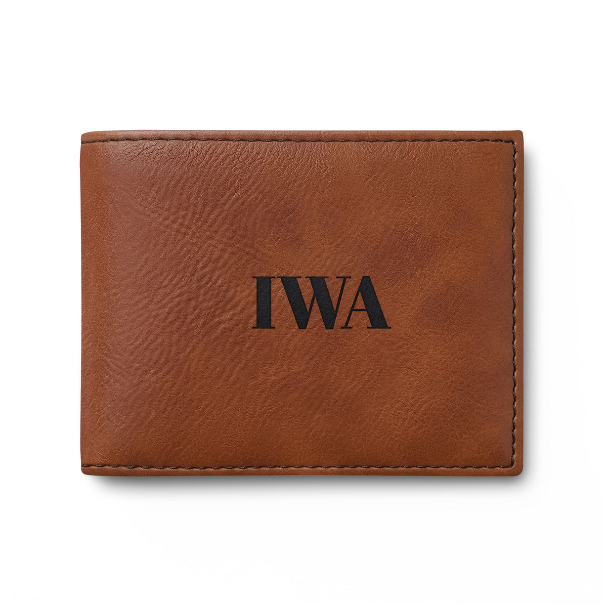 Gray Leather Bi-Fold Wallet with Flip — Personalized IWA Monogram