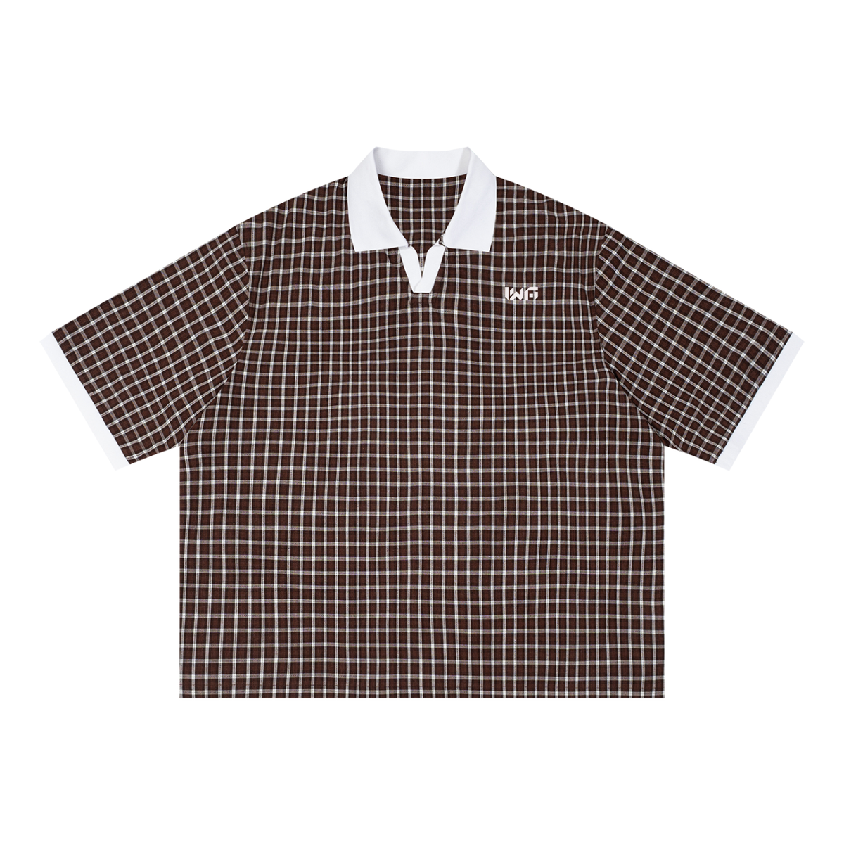 Unisex Boxy Plaid Color Block Polo Shirt