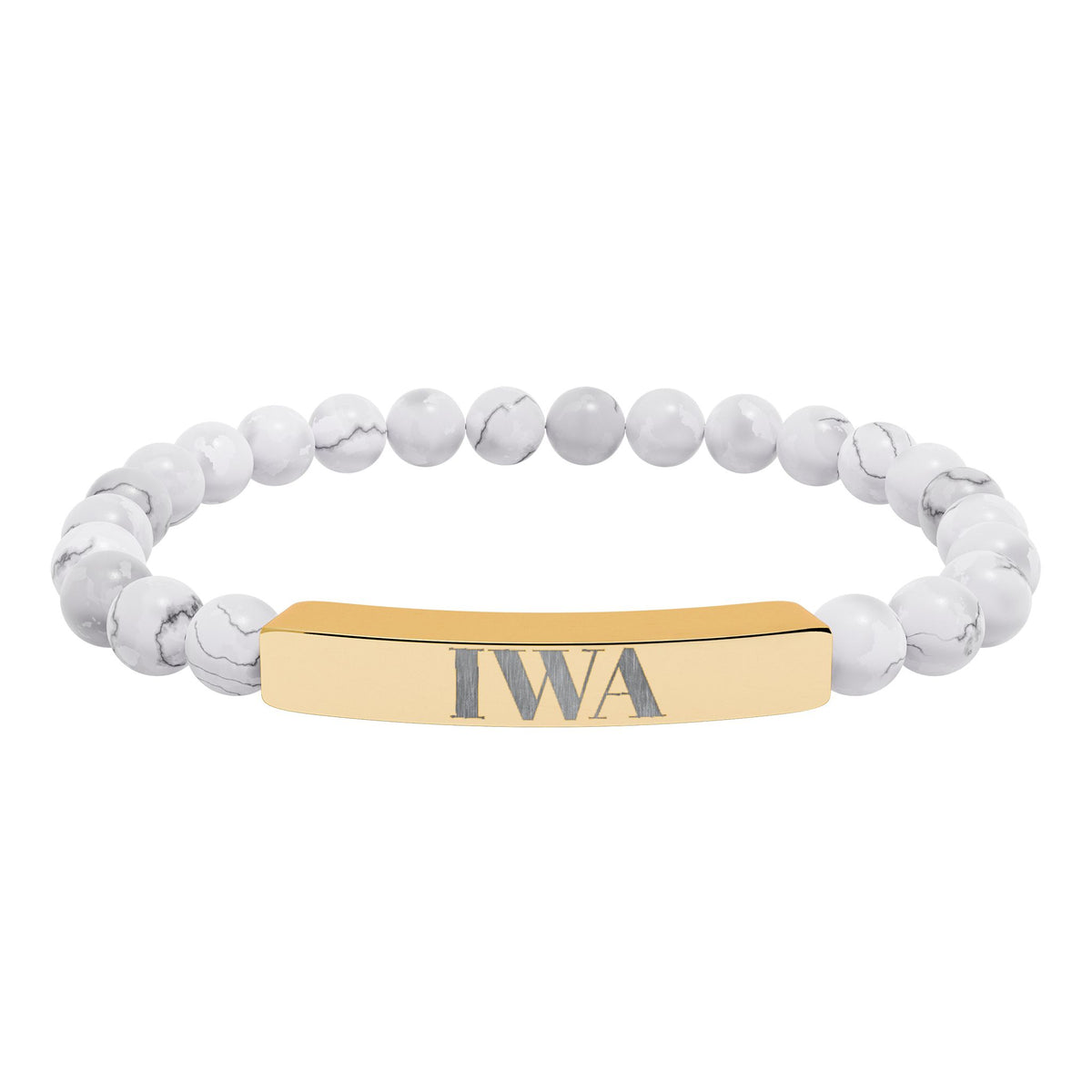 Engraved Natural Stone Stretch Bar Bracelet — Personalized Beaded Bracelet