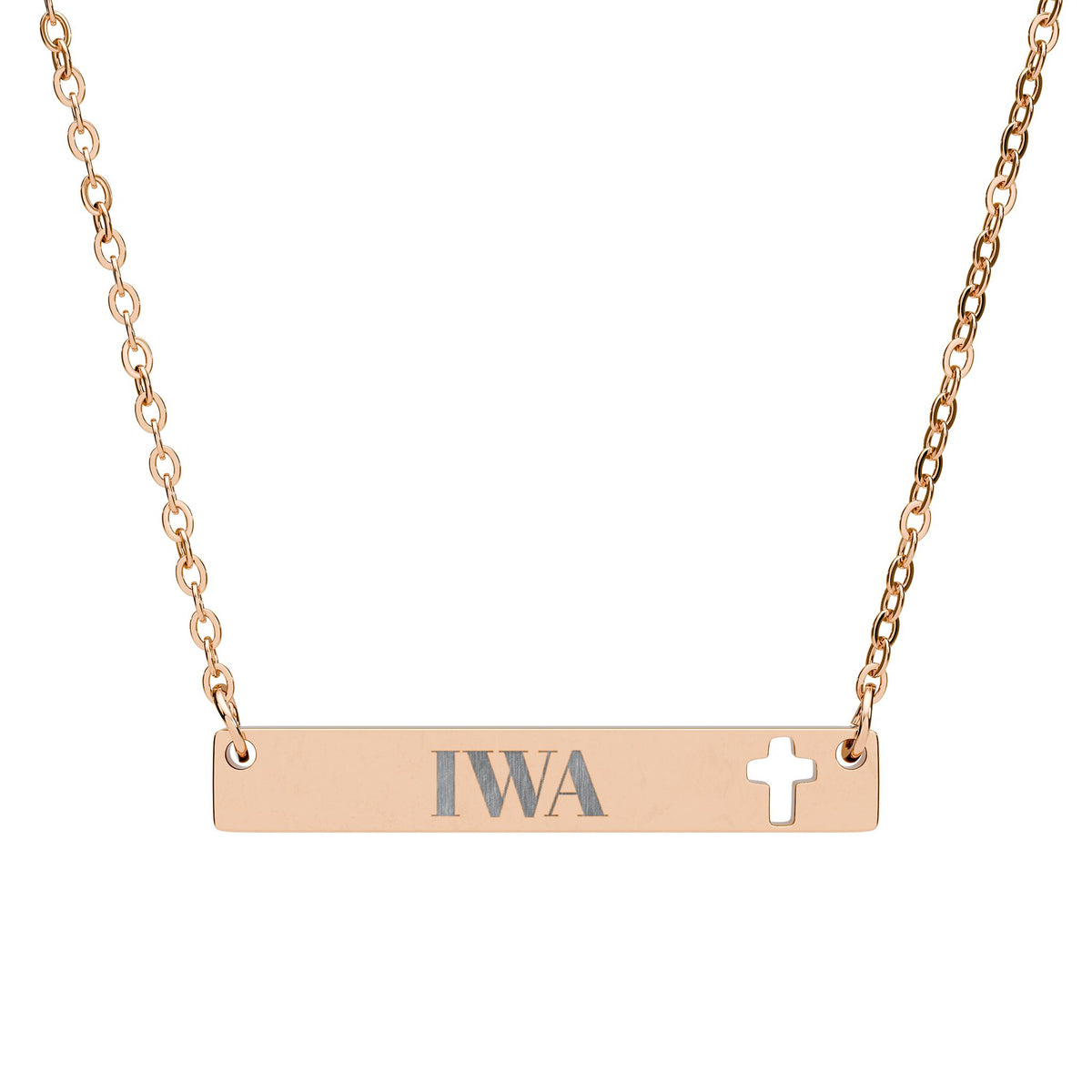 Cutout Cross Bar Necklace — Personalized Engraved Christian Bar Pendant