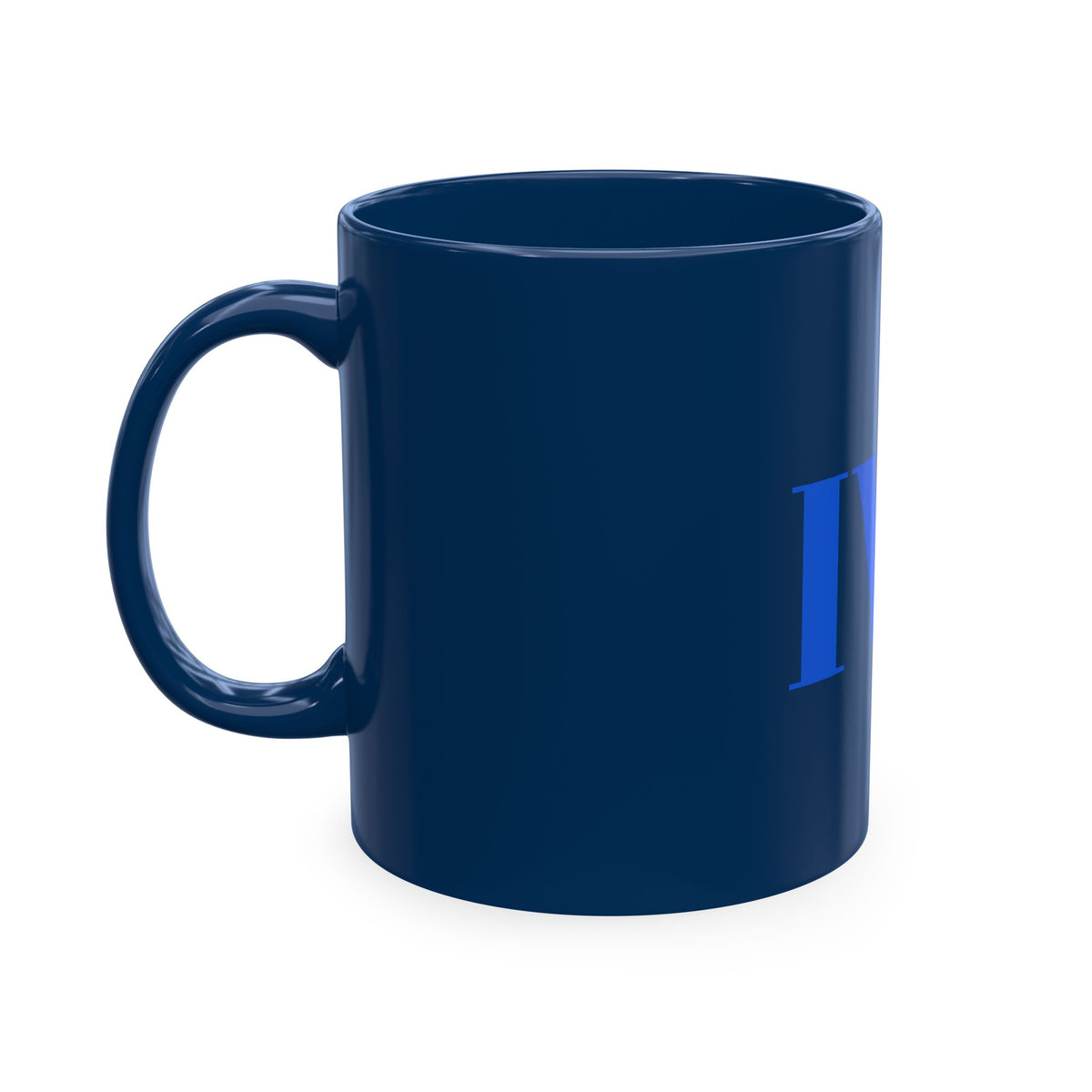 IWA Monogram Ceramic Mug — Minimalist Beige Coffee Cup with Bold Blue Letters